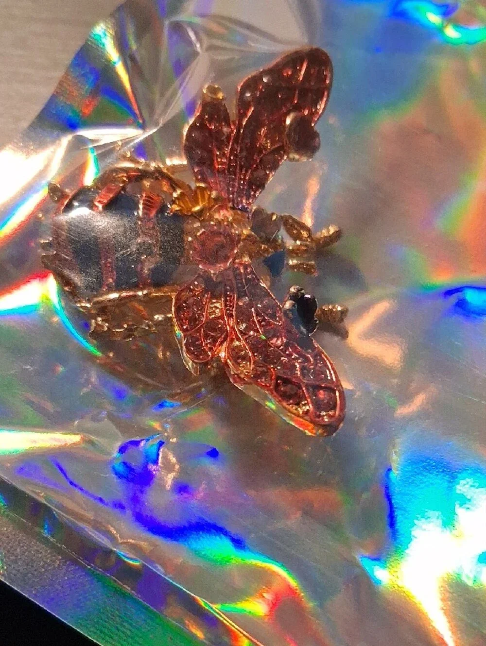 & Other Stories Gold Bee Brooch with Blue and Red Enamel